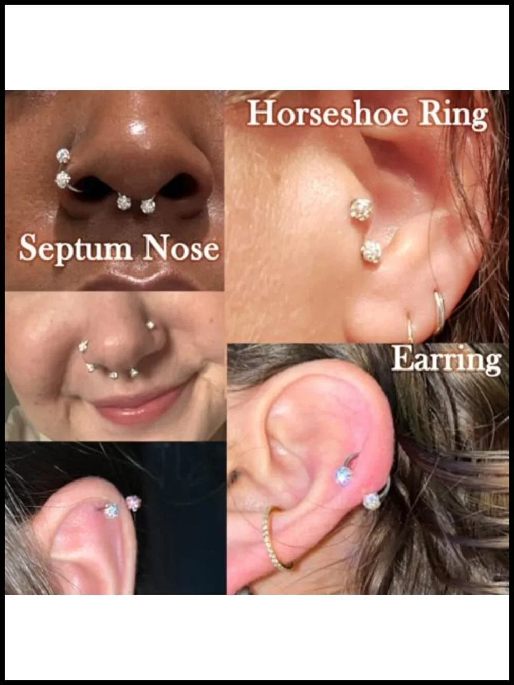 18g Horseshoe Nose Ring Double Gem Surgical Steel Hoop for Women Cartilage